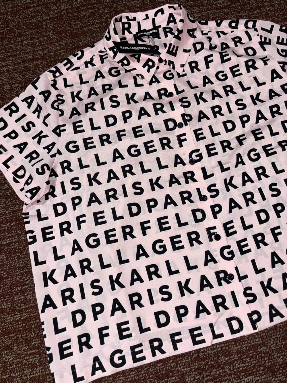 NWT Karl Lagerfeld logo print short sleeve button‎ down monogram  pastel top 2XL